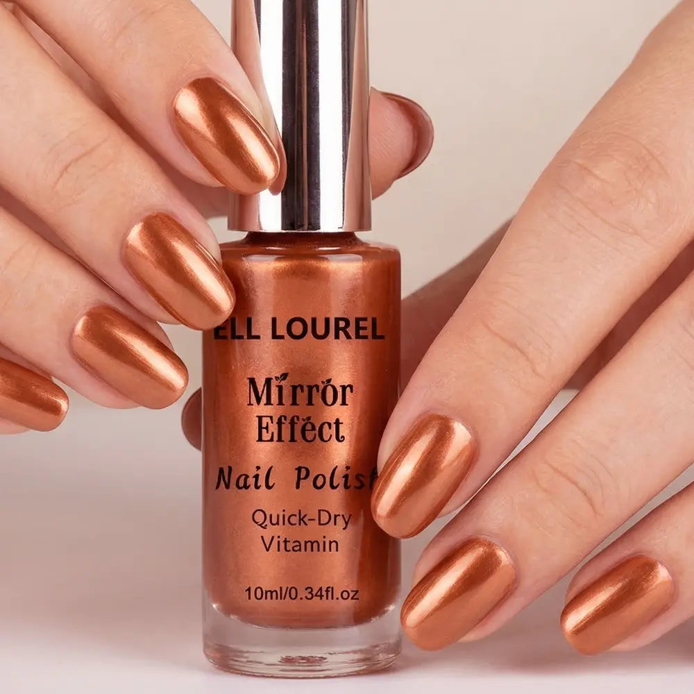 ELL LOUREL Rose Gold Mirror Nail Polish - Quick Dry, Scratch Resistant, Durable, High Gloss Under Light/Sunshine, Strong On-Camera Effect, Salon Grade for Spring Summer Vacation