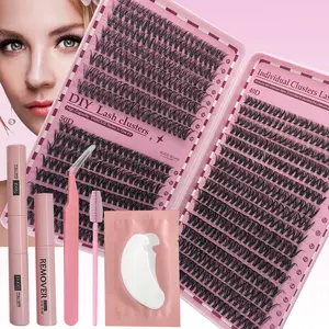 640Pcs, Lash Extension Kit, Eyelash Glue Extension, (30D-40D-50D) DIY Lashes Cluster D Curl, With Lash-Glue Bond And Seal, Lash Remove And Lash Applicator Brush Tool and Gel Under Eye Pad For Self Application At Home, Party, Travel, Christmas