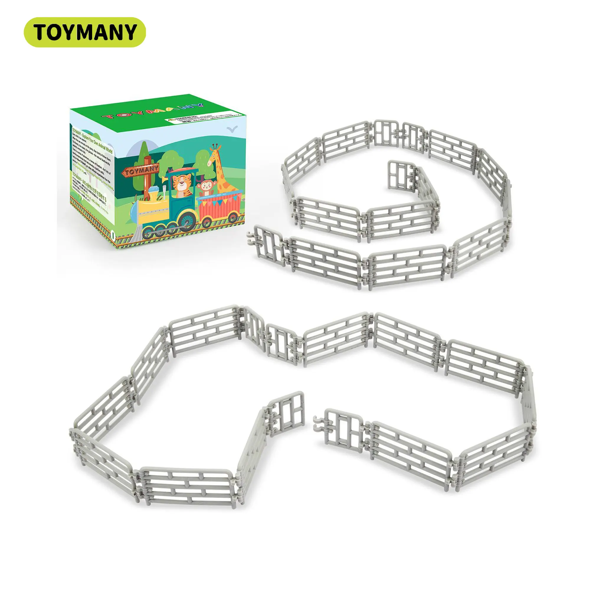 TOYMANY 64pcs High-Quality Durable PVC Solid Pieces Mini Toy Fence Set - Tiny Silver Horse Corral, Farm Barn Paddock Accessories, Christmas Gift for 3-4 Yrs Unisex Kids, Model Figures (Suitable for 3+ Yrs), 3 - 4 Years