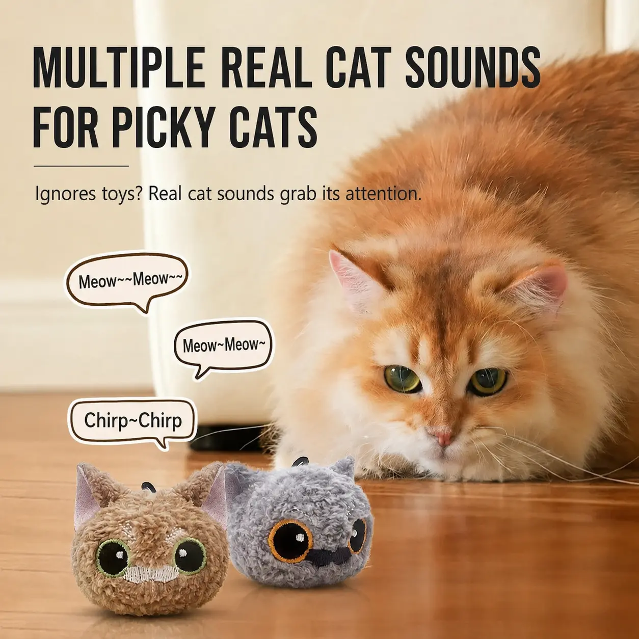 nteractive Meowing Cat Ball Toy, Bite-Resistant Plush Cat Head Ball with Realistic Sounds, Self-Play Teaser Toy for Indoor Cats, Exercise & Boredom Relief Pet Toy**