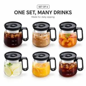 (Set of 2)Mini Coffee Pot Mug 16oz – Glass Coffee Mug with Lid, Cute Coffee Cup That Looks Like a Coffee Pot, Spill Resistant Heat Resistant Glass Mug, Unique Coffee Lover Gift for Mom, Office Desk & Aesthetic Coffee Cup Drinkware Tea