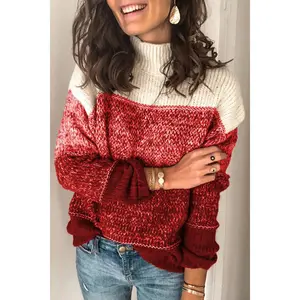 Women'S High Neck Sweater - Long Sleeve Winter Sweater with Red Stripes, Cozy Fall Winter Sweater for Everyday & Formal Outfits, Easy-Care Pullover Top for Cold Weather Layering, Cute Sweaters