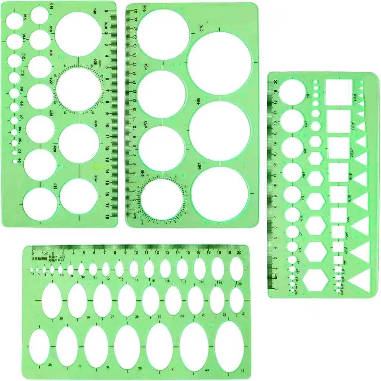 4 count Circle Template, Plastic Circle and Oval Measuring Templates, Formwork Drawings Templates (Clear Green)