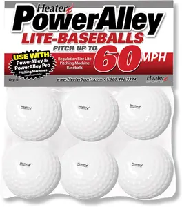Heater Sports Power Alley 60 MPH Lite Baseballs for Pitching Machines, Practice - 6 Count - White