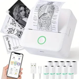 X6 Multifunctional Mini Portable Printer with Thermal Wireless Connection for Printing Work Sheets, Labels, Photos and Texts with Heating Name Printing Paper 5 Rolls of Adhesive Printing Paper