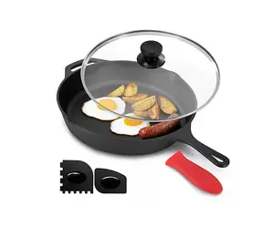 MegaChef 12" Pre-Seasoned Cast Iron Skillet w/Glass Lid