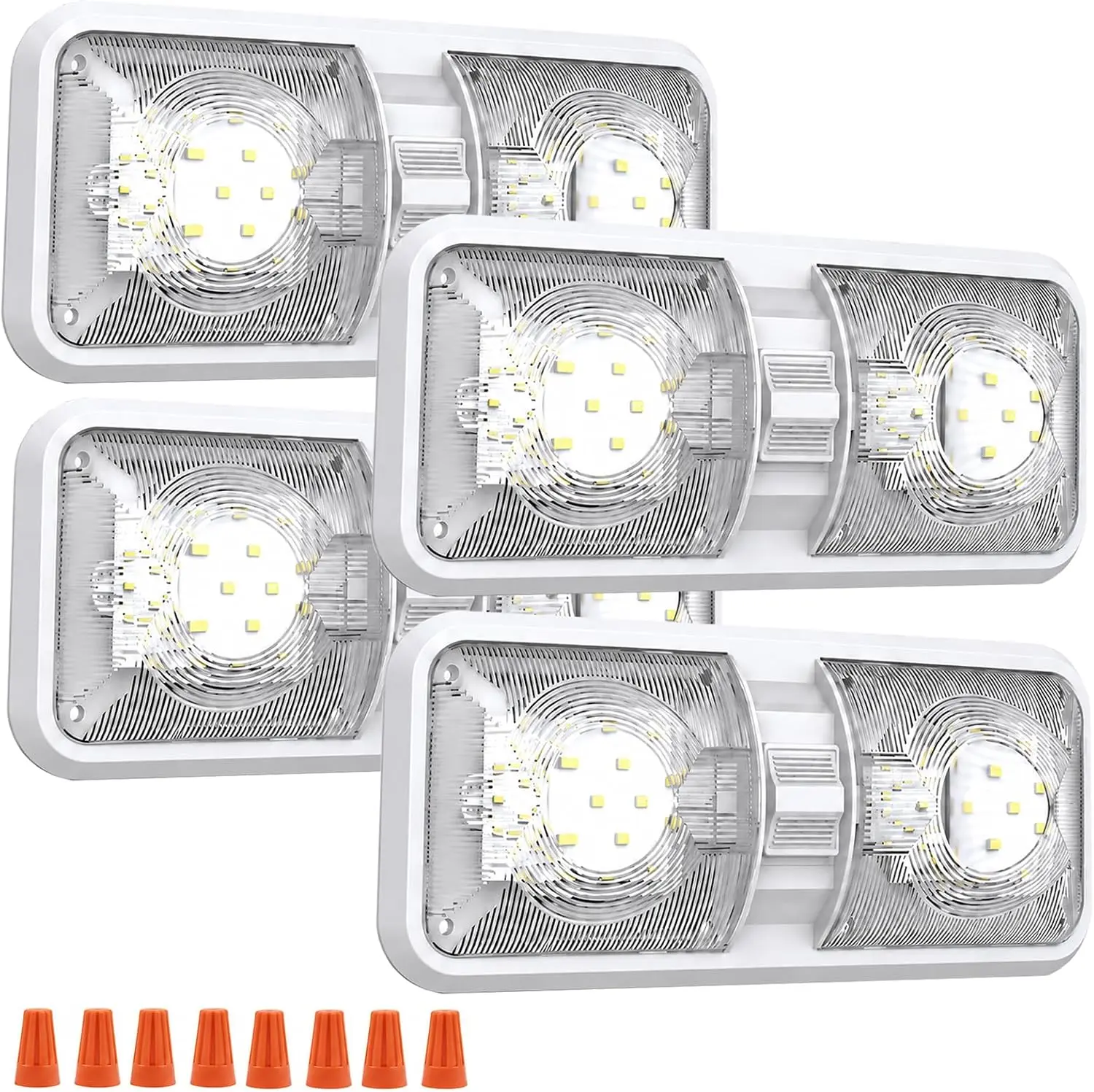 RV LED Interior Lights DC 12V, 1000LM 8W Double Dome Ceiling Light with ON/Off Switch, Camper Light Fixture, 4000-4500K Natural White for RV, Trailer, Boat, Car(2/4 Pack)
