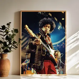 The Silhouette of a Guitar Legend Jimi Hendrix Wall Art Vintage Black and White Art Posters Funky Aesthetic Canvas Prints Retro Bar Cart Decor for Bar Bedroom