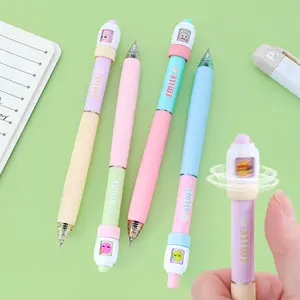 4 fun emoji spinning pens with mini patterns, dopamine theme, minimalist style, smooth continuous ink, quick drying, DIY learning office writing large capacity erasable gel pens