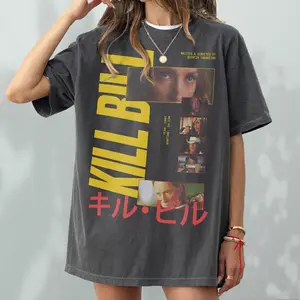 Kill Bill T-Shirt, Unisex Vintage Quentin Tarantino Movie Streetwear Shirt, Retro Uma Thurman Japanese Film Poster Text Tee for Dad