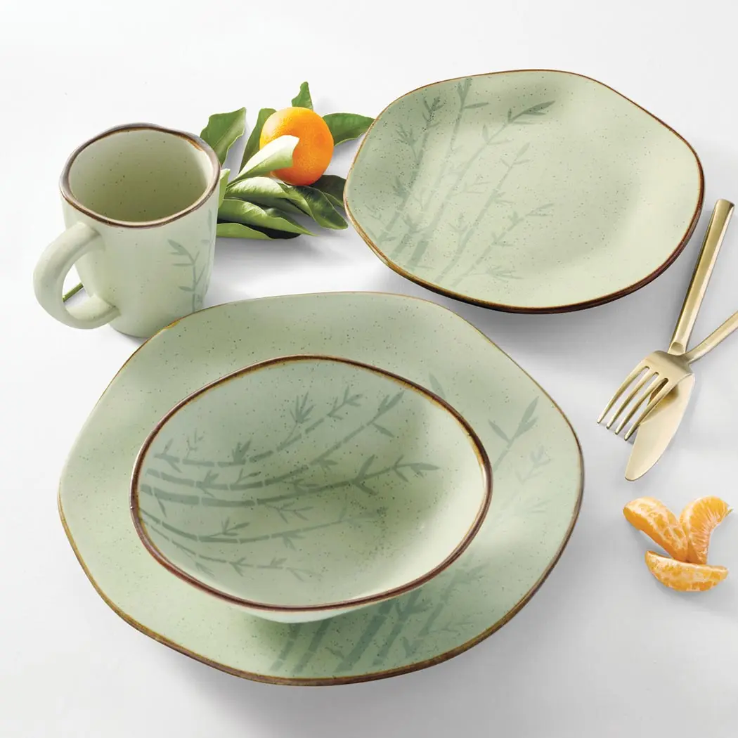 Oxford Ryo, Bamboo Porcelain 16 Piece Dinnerware Set, Service for 4