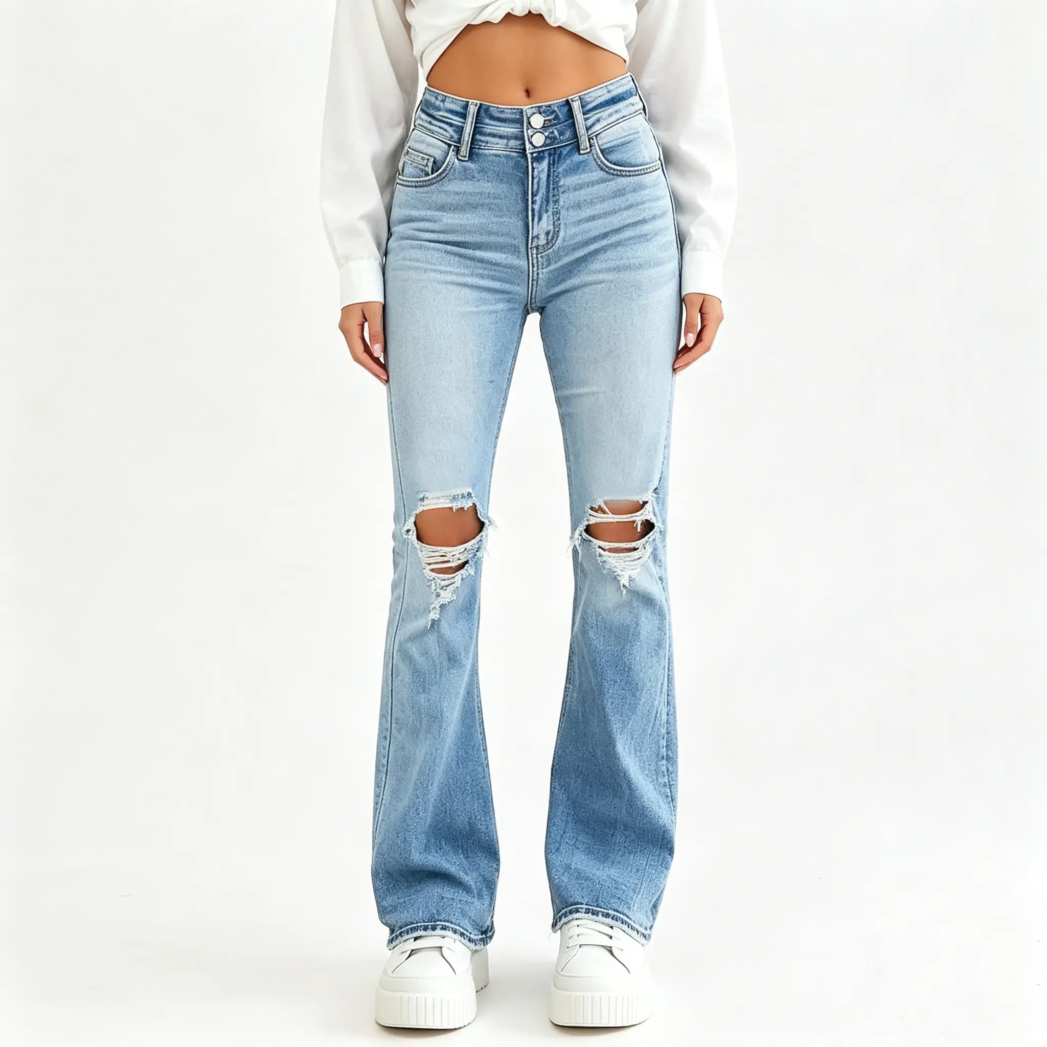 Women's High Waist Ripped Jeans Flare Bell Bottom Distressed Stretchy Bootcut Denim Jeans Womenswear flare y2k jeans with Pocket