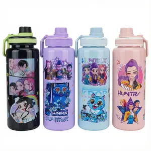 K-Pop Ghost Hunter Theme Totem Water Bottle Tumbler, Reusable Hard Plastic with Lid and Straw, 1000ML Eco-Friendly Alternative, Perfect for School and Travel