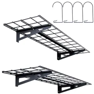 2 Pack Garage Storage Shelving System, 4 x 1 Ft Heavy Duty Wall Mounted Shelves, 400 Lbs Total Load Capacity, Floating Garage Storage Rack for Shop, Shed and Garage Organization for Home Workshop and Tool Organization