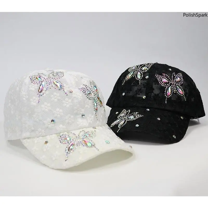 Women's Floral Lace Butterfly Rhinestone Baseball Cap – Breathable Mesh Trucker Hat | Y2K Bling Crystal Adjustable Sun Cap for Summer Outdoor Sports Tennis Festival,summerwins