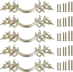 5 European Style Vintage Cabinet Handles Pulls, Antique Decorative Dresser Drawer Pulls Retro Drawer Pull Handles Knobs for Cupboard Cabinet (Antique Silver)