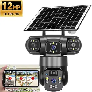 Triple Lens Solar Wireless Security Camera for V380 PRO 3240x1920, Triple Lens No Blind Spot PTZ Rotation 2MP HD, 2 Way Talk IP66 8000mAh Battery WiFi Security Camera
