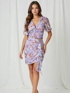 Women's Flower Mesh Lined Top and Skirt Set