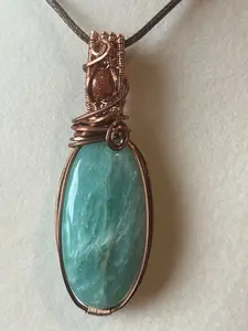 Amazonite & Sandstone copper wire-wrapped pendant