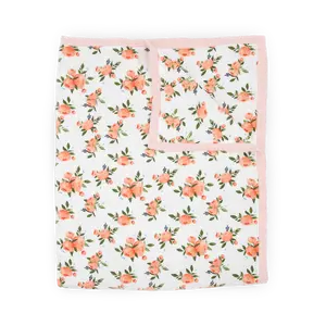 Cotton Muslin Quilted Throw - Watercolor Roses