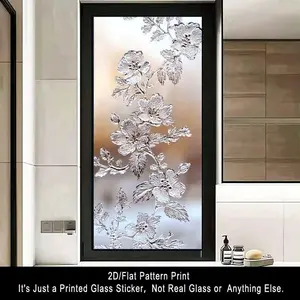 Elegant Silver Color Floral Pattern Frosted Glass Sticker, Window Privacy Films, Reusable Transparent PVC Adhesive for Windows & Doors, Home Decor, 44.98x100 Cm