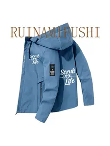 Men's Jojo Theme Full Print Hooded Pilot Jacket, Zipper Motorcycle Riding Coat, Non-Elastic Polyester Anime Jacket for Spring & Fall