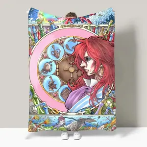 Ponyo Ghibli Blanket Ultra Soft Flannel Lightweight Cozy Warm All Season Bedroom Dorm Living Room Couch Sofa Throw Decor Decorative Throw Perfect Birthday Gift Christmas Gift for Anime Fans Kids Adults Viral Trending Magical Ocean Style