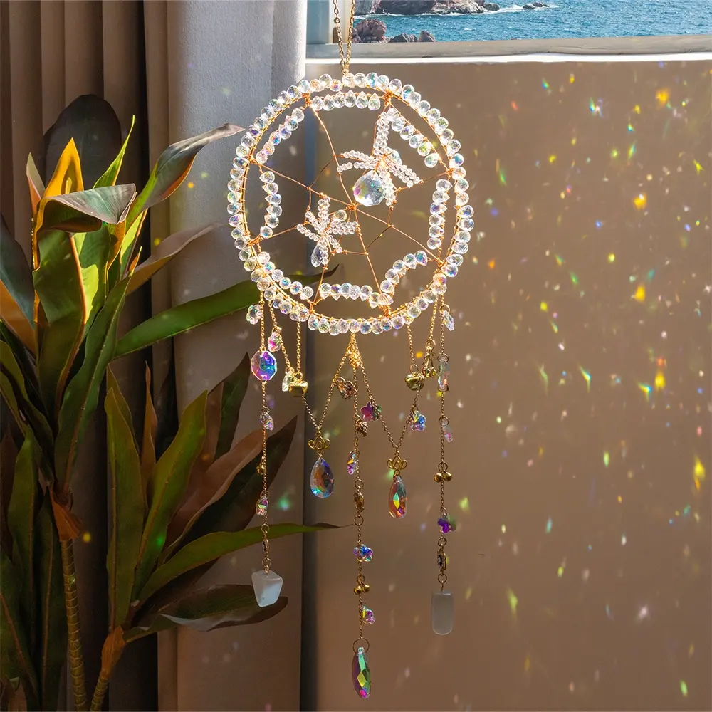 Crystal Sun Catcher Window Prism Pendant, Spider Web Design, Boho, Colorful Crystal Rainbow Maker, Garden Hanging Suncatcher, Decorative Hanging Piece, Home Hanging Decoration, Home Decor, Birthday Gift, Ornaments