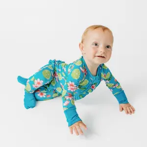 Kenna&Mav Bamboo Flower and Lime Ruffle Onsie