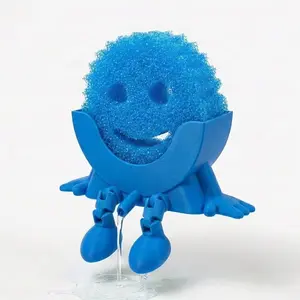 Creative Hanging Sponge Holder with Drainage/Traceless Glue, 3D Printing Countertop Funny Sponge Holders for Kitchen Sink, Keeps Your Sponge Dry & Smiling, for Scrub Daddy Holder (1, Blue)