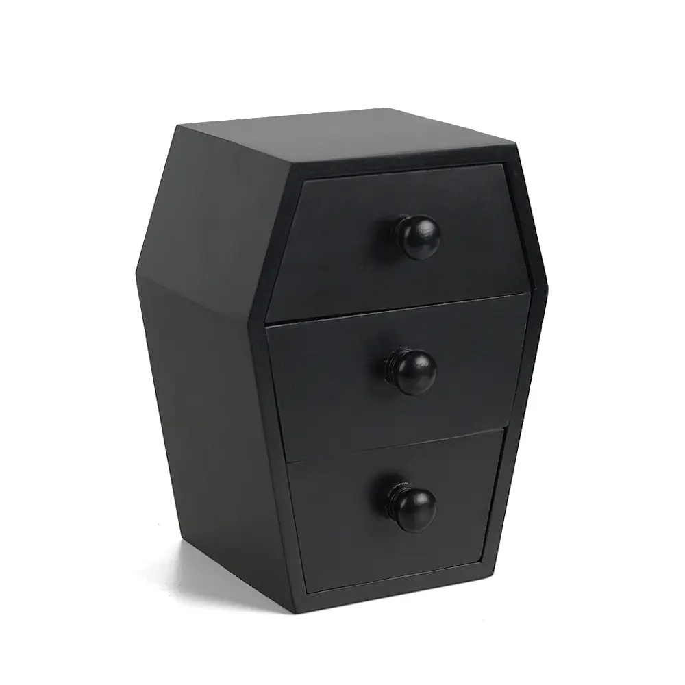 Coffin Jewelry Organizer with 3 Drawers Solid Wood Coffin-Shaped Box for Rings Necklaces Earrings Compartments Black Vanity Storage Room Gift jewelry box makeuporganizer Lightweight