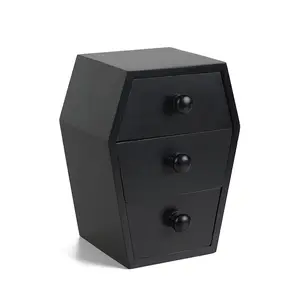 Coffin Jewelry Organizer with 3 Drawers Solid Wood Coffin-Shaped Box for Rings Necklaces Earrings Compartments Black Vanity Storage Room Gift jewelry box makeuporganizer Lightweight