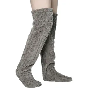 Women's Fuzzy Thigh high Socks Over Knee Cozy Fluffy Slipper Stockings Plush Winter Home Sleeping Long Leg Warmers
