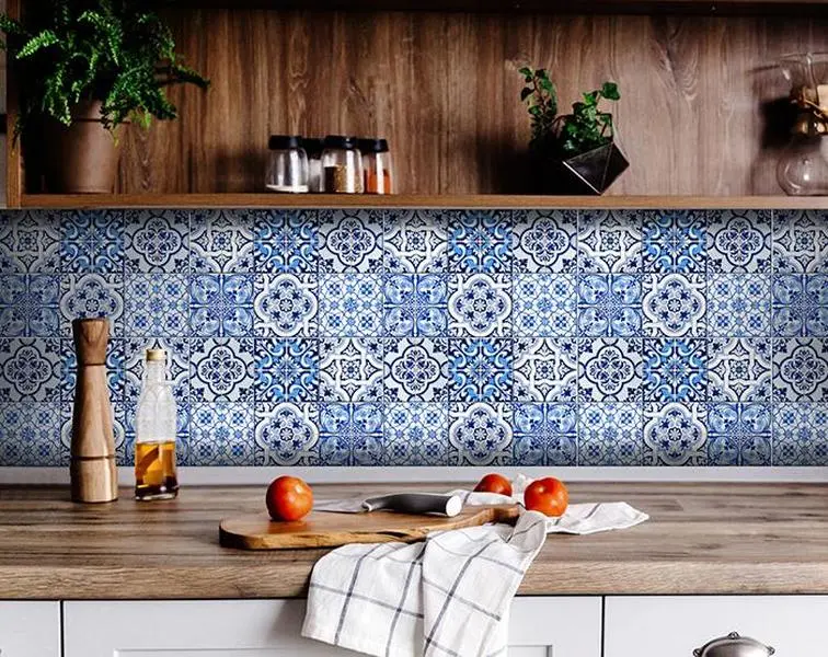 7" x 7" Square Colorful Coastal Mosaic Decorative Wall Stickers, Removable Peel & Stick Tiles with 360-Stand, Easy-Remove for Kitchen Decor & Landlords