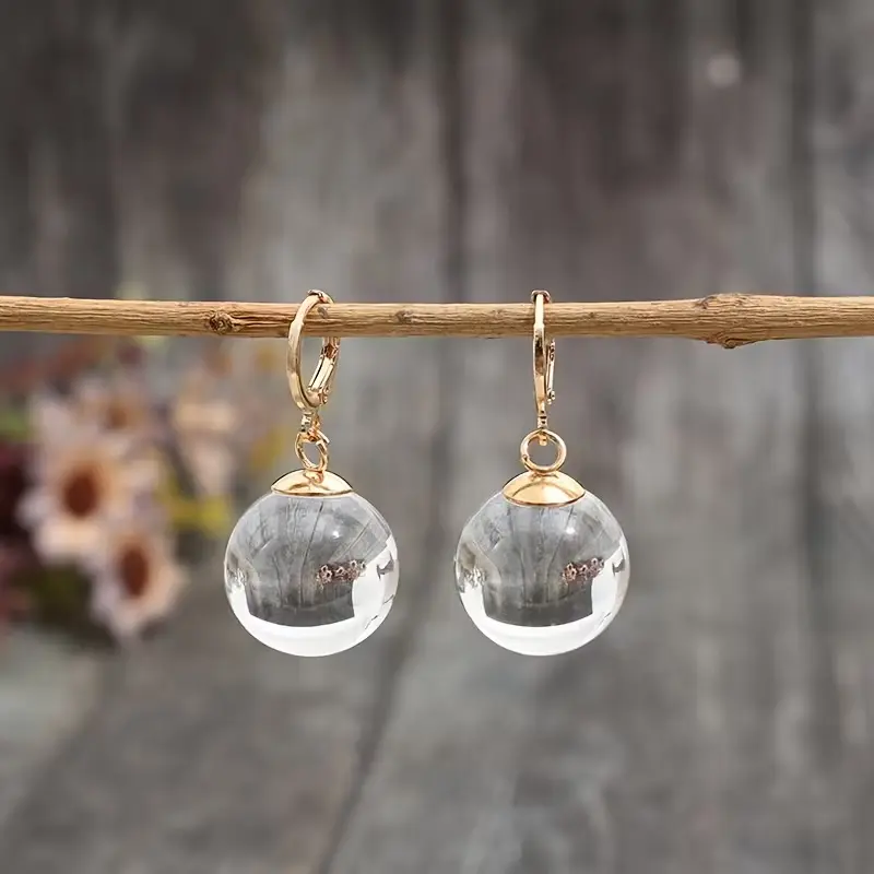 1 Pair Retro Fashion Transparent Resin Round Drop Earrings, Elegant Casual Daily Jewelry for Birthday Gifting (Transparent Sphere Design)