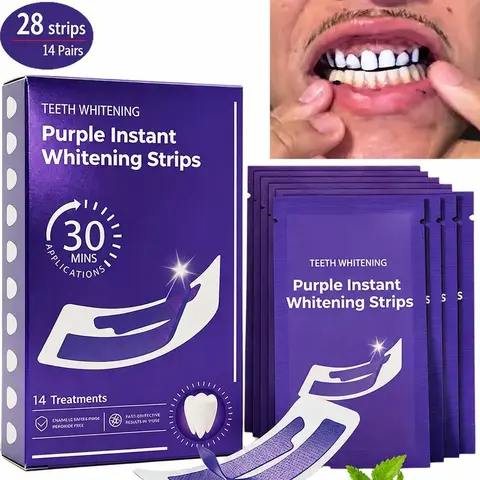 Purple Teeth Whitening Strips,28 PCS Whitening Sessions,Purple Tooth Whitening, Tooth Stain Treatment, Combining Whitening and Colour Correction,Peroxide-Free Enamel-Safe whiten