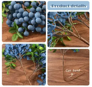 Artificial Berries, 4pcs Artificial Blueberry with Stems Christmas Lifelike Fruits Fake Blueberries Simulation Flowers for Valentine's Day DIY Bridal Bouquet Home Decoration