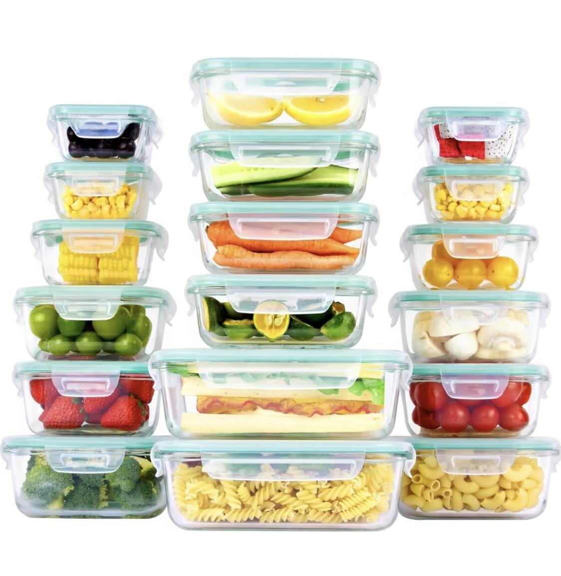 Square Plastic Food Storage Containers with Lids, Airtight BPA-Free Reusable Meal Prep Containers for Kitchen Pantry Organization