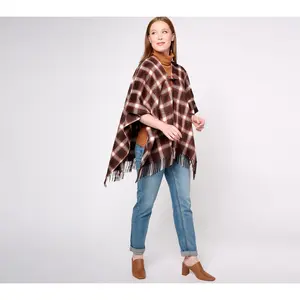 Denim & Co. Heritage Plaid Topper with Fringe Hem