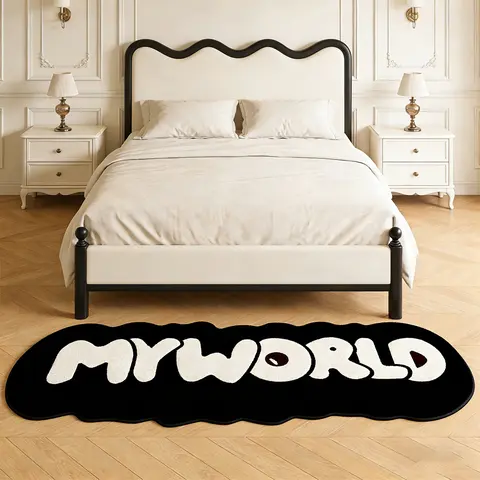 Creative Bedroom Letter Print Rug, Fashion Vintage Simple English Letters Long Strip Mat, Soft Comfortable Plush Foot Pad, Home Decor Rug, Printed Rug, Home Decorative Rug
