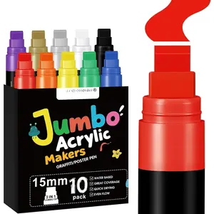 10 Color Poster Markers ,15mm Wide Tip Thick   Marker for Rock Painting, Graffiti Markers for Poster Board, Banner, Glass, Ceramic, , Wall and Canvas.