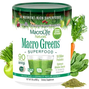 MacroLife Naturals Macro Greens Superfood Powder – 38 Superfoods with Probiotics, Digestive Enzymes & Adaptogens | Non GMO, Vegan, Gluten Free | 18B CFU | 30 oz (90 Servings)