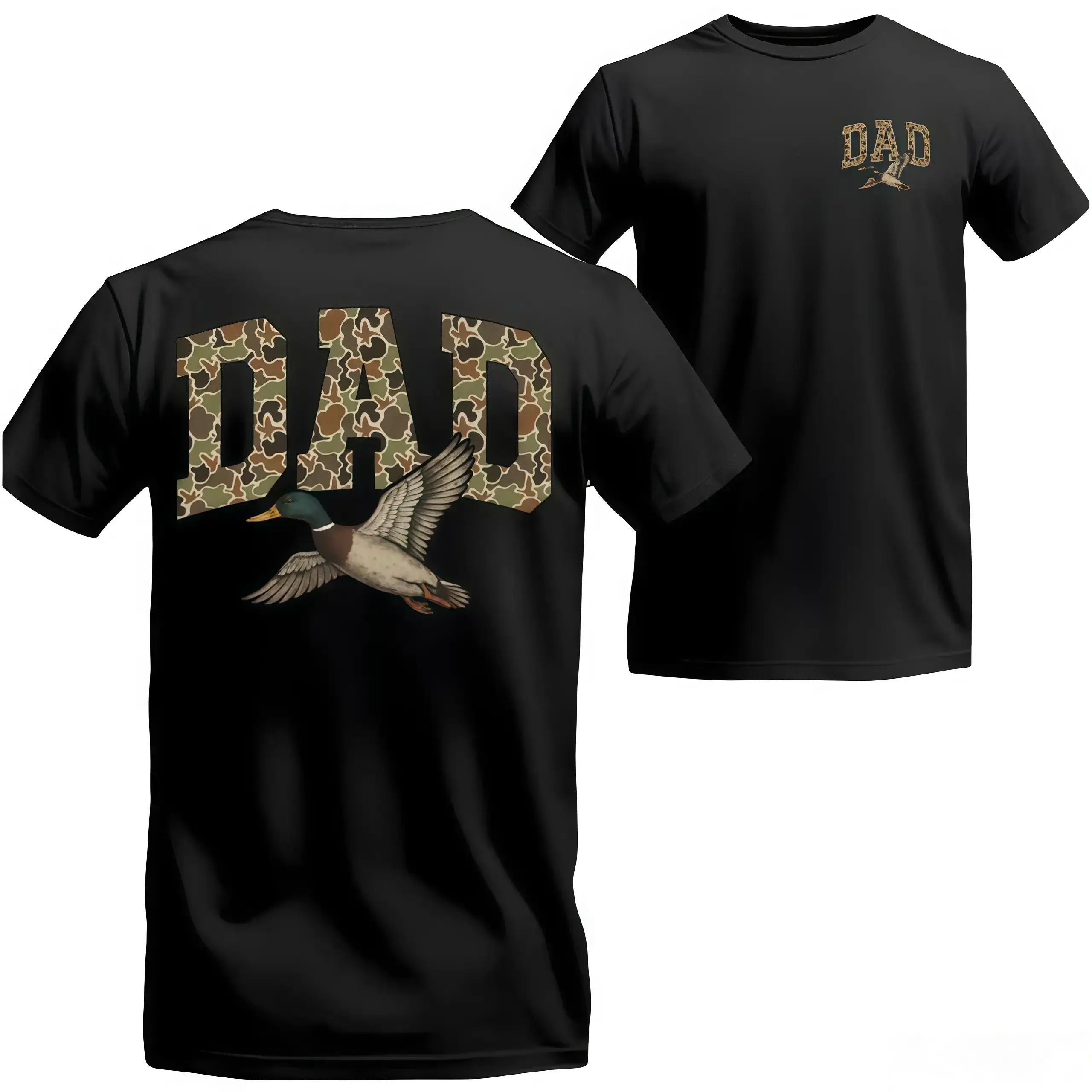 Men's Camo Duck Print Round Neck Shortsleeve Menswear T-Shirt - Basics, Classic Old School Hunting, Southern Vintage Comfort, Ideal Father Gift, Unisex Casual Fit Outdoor Tee C516, Machine Washable, Duck Print Adds Bold Outdoor Attitude, Children's Day