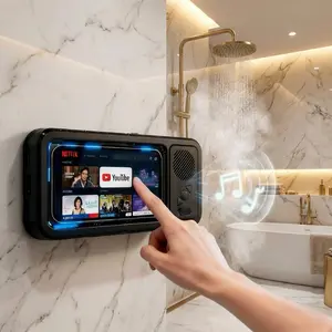 Bathroom shower 2026 New Model waterproof phone holder Bluetooth speaker 360°Rotation touch screen mobile phone box  watch movie listening music
