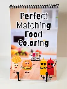 Perfect Matching Food Coloring Book - Medium Size 5.5x8.5 with 40 Pages Spiral Binding Laminated Cover Compact Convenient for Relaxation