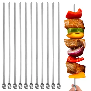 MASTER COOK Kabob Skewers 12" Flat Stainless Steel BBQ Set, Reusable Sticks, Sliver Barbecue Accessories Barbecue Utensils Grill