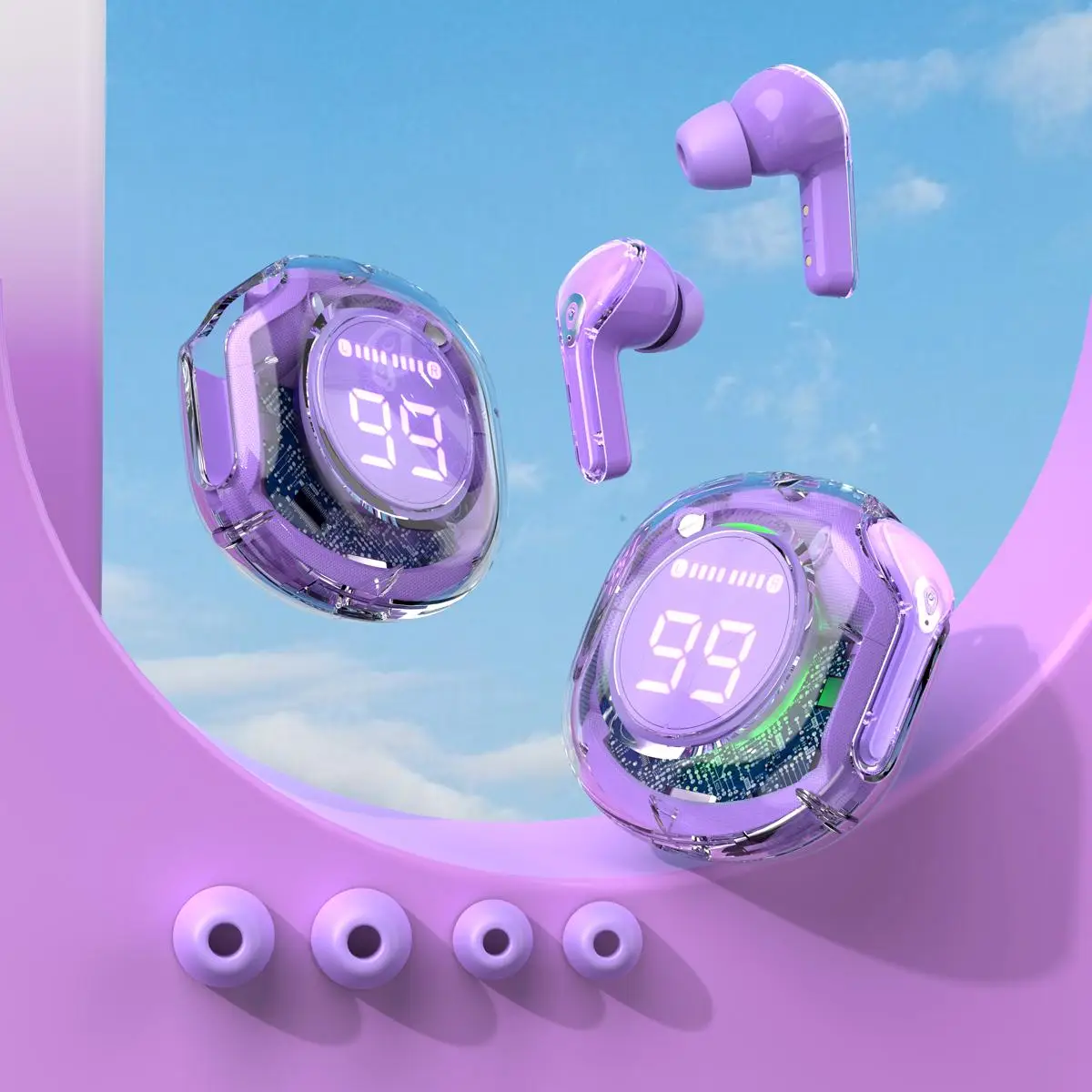 Summer Chargeable In-ear Earbud Wireless Headphones, 1 Count Touch Control Stereo Sound Earbud with Digital Display Charging Case, Noise Cancelling He