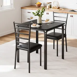 Space-Saving 3-Piece Bar Table Dining Set for 2, Modern Rectangular Table with Upholstered Seats & Footrest, Compact Furniture for Kitchen, Dining Room & Small Spaces