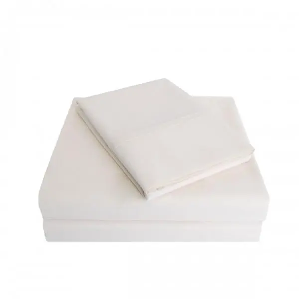 Luxor Treasures P300SKSH SLIV 100% Cotton 300 Thread Count Split King Percale Solid Ivory Sheet Set
