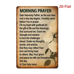 [Mother's Day Gift]Vintage Morning Prayer Metal Sign, Distressed Rustic Farmhouse Prayer Board, Weather-Resistant Metal Tin Wall Decor Suitable for Outdoor Use with Cursive/Printed Prayer Text, Spiritual Decoration for Home, Church, Prayer Room